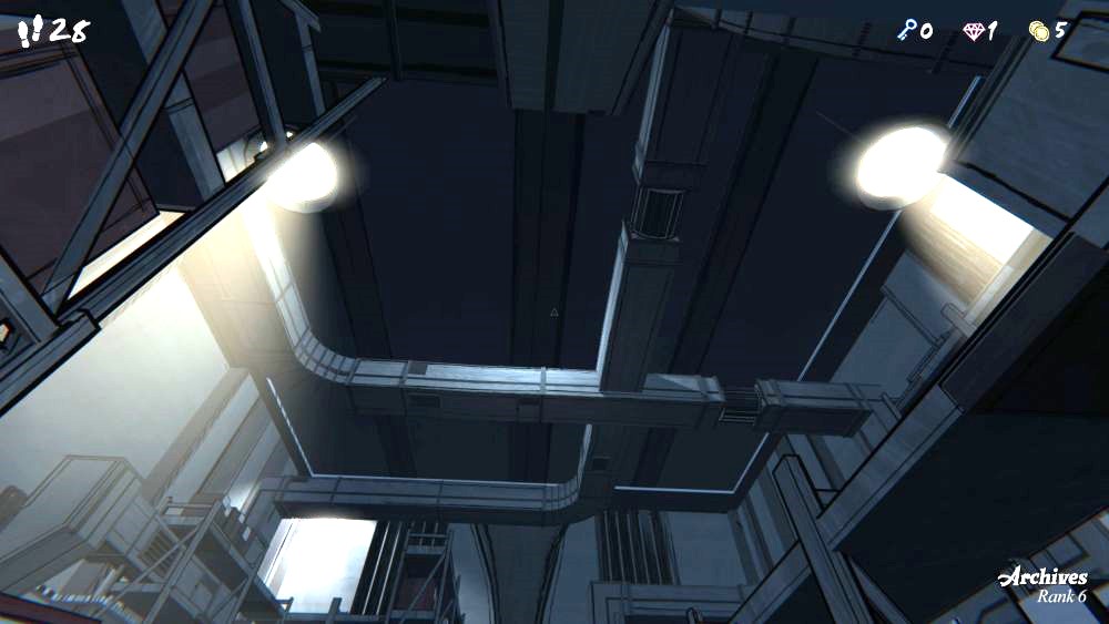 A view of the ceiling of the archives room, and the steam pipes that run across it.